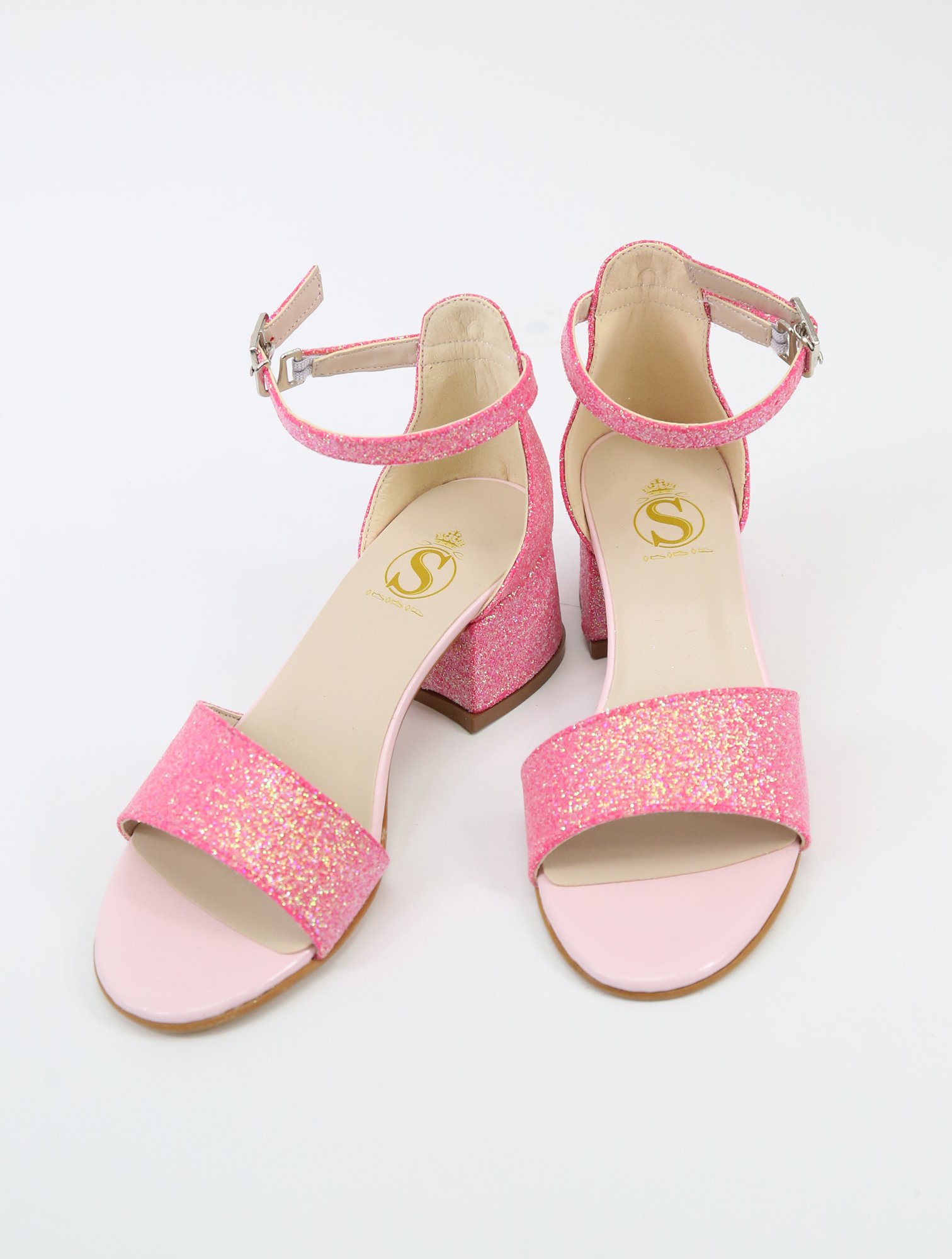 Mädchen Sandalen mit Knöchelriemen und Glitzer, Blockabsatz Schuhe für Besondere Anlässe - Cherry Pink