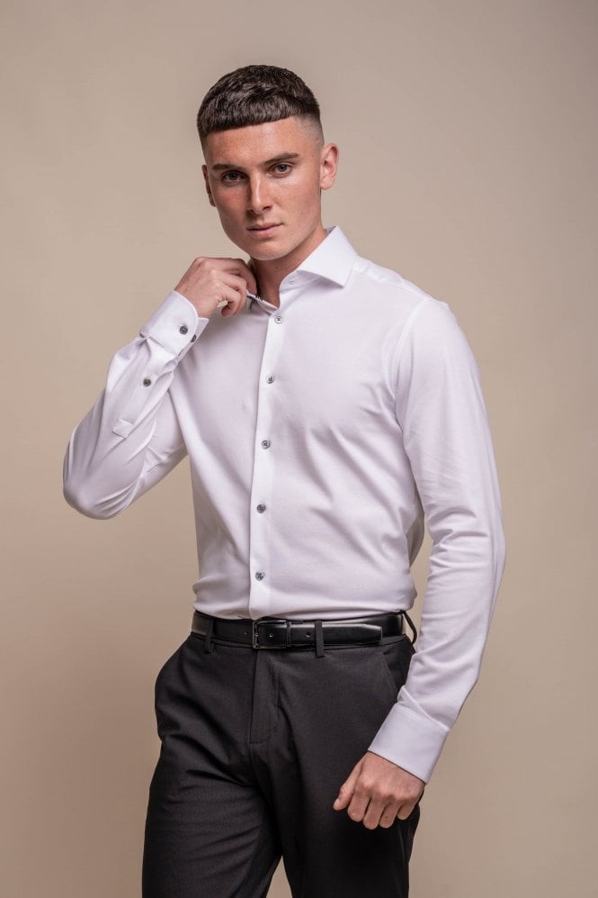Chemise ajustée en coton à manches longues pour hommes - ASHLEY - Blanc