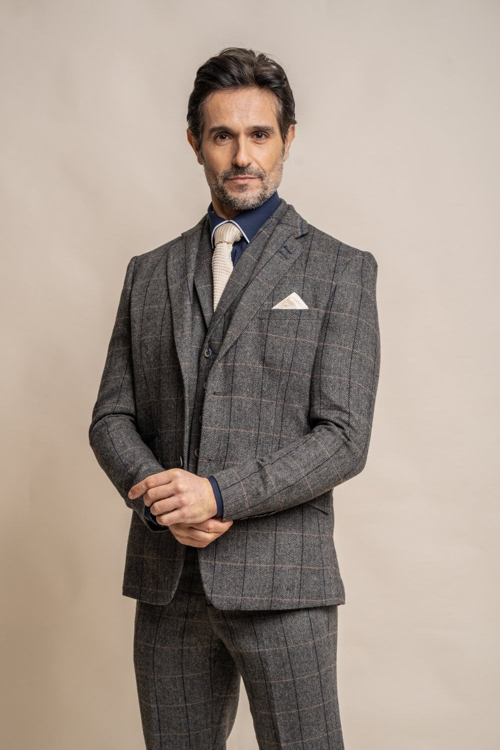 Men's Wool Blend Herringbone Check Suit Jacket - Albert