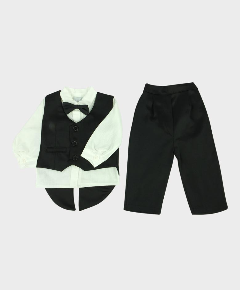 Baby Boys Cotton Black Tuxedo Set - Black - White