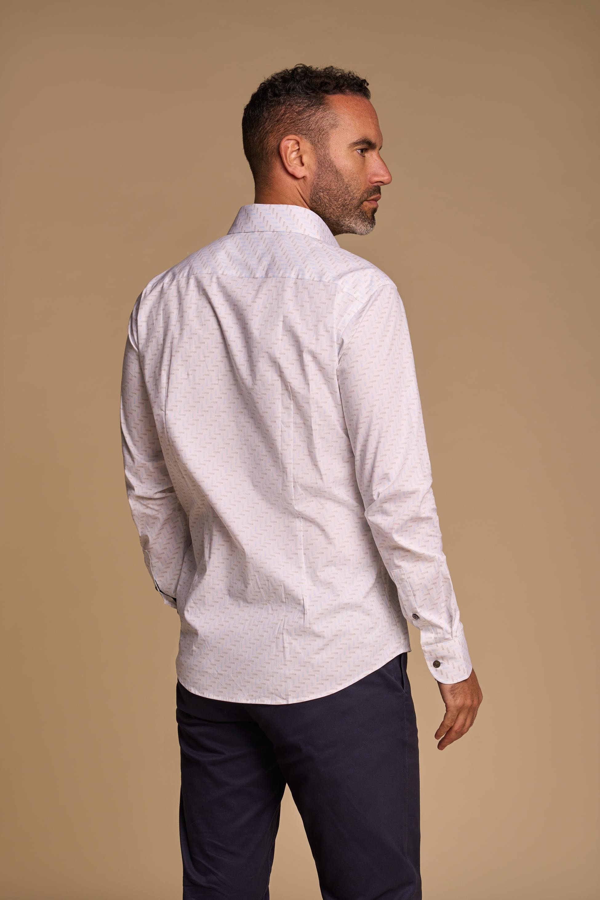 Herren-Baumwollhemd mit geometrischem Muster in Weiß – BREEZE
