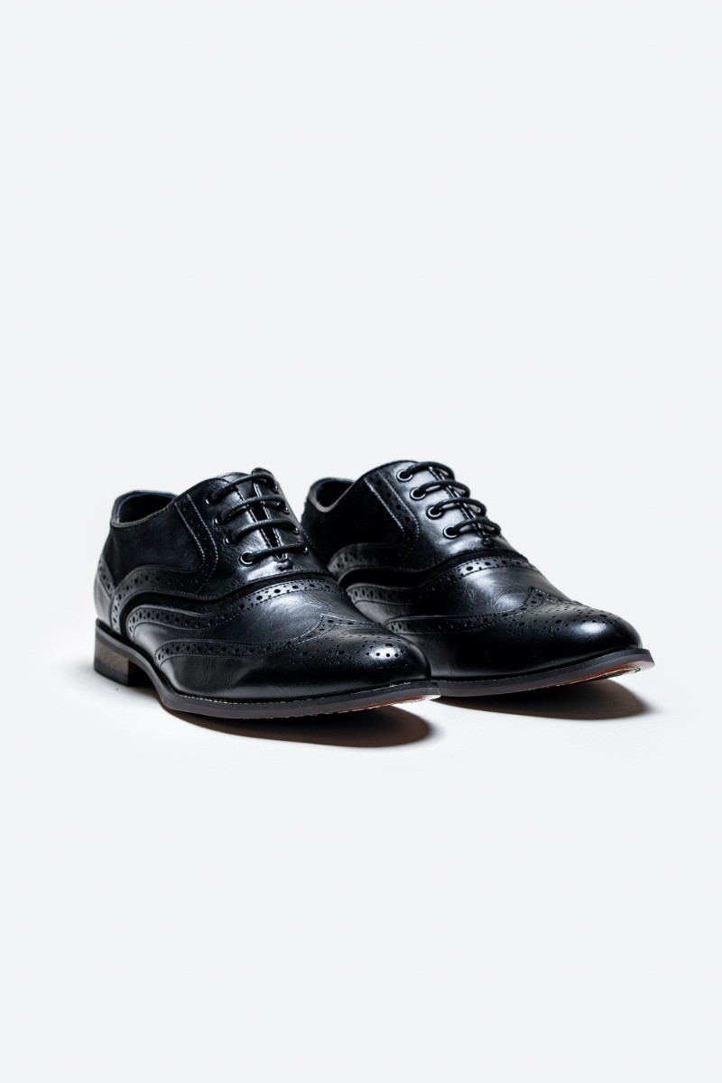 Chaussures habillées Oxford à lacets et à brogues pour hommes - Russel - Noir