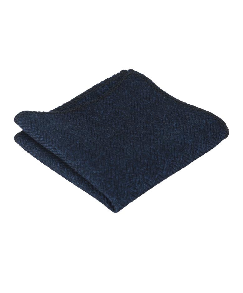 Men's & Boys Herringbone Tweed Pocket Handkerchief - Navy blau