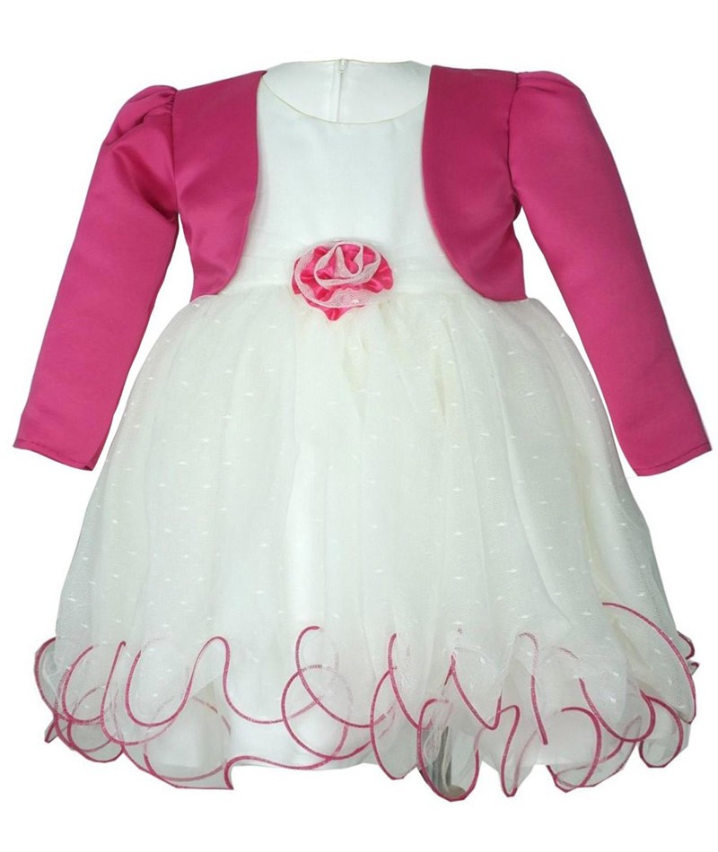 Baby Mädchen Kleid mit Bolero Jacke - Elfenbein - Fuchsia