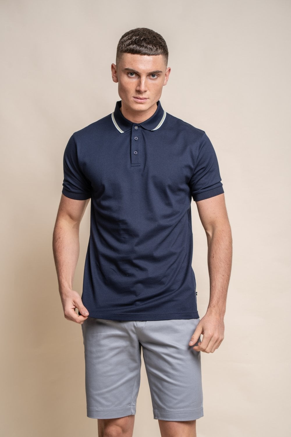 Herren Slim-Fit Baumwoll-Polo T-Shirt - FINLAY - Navy blau