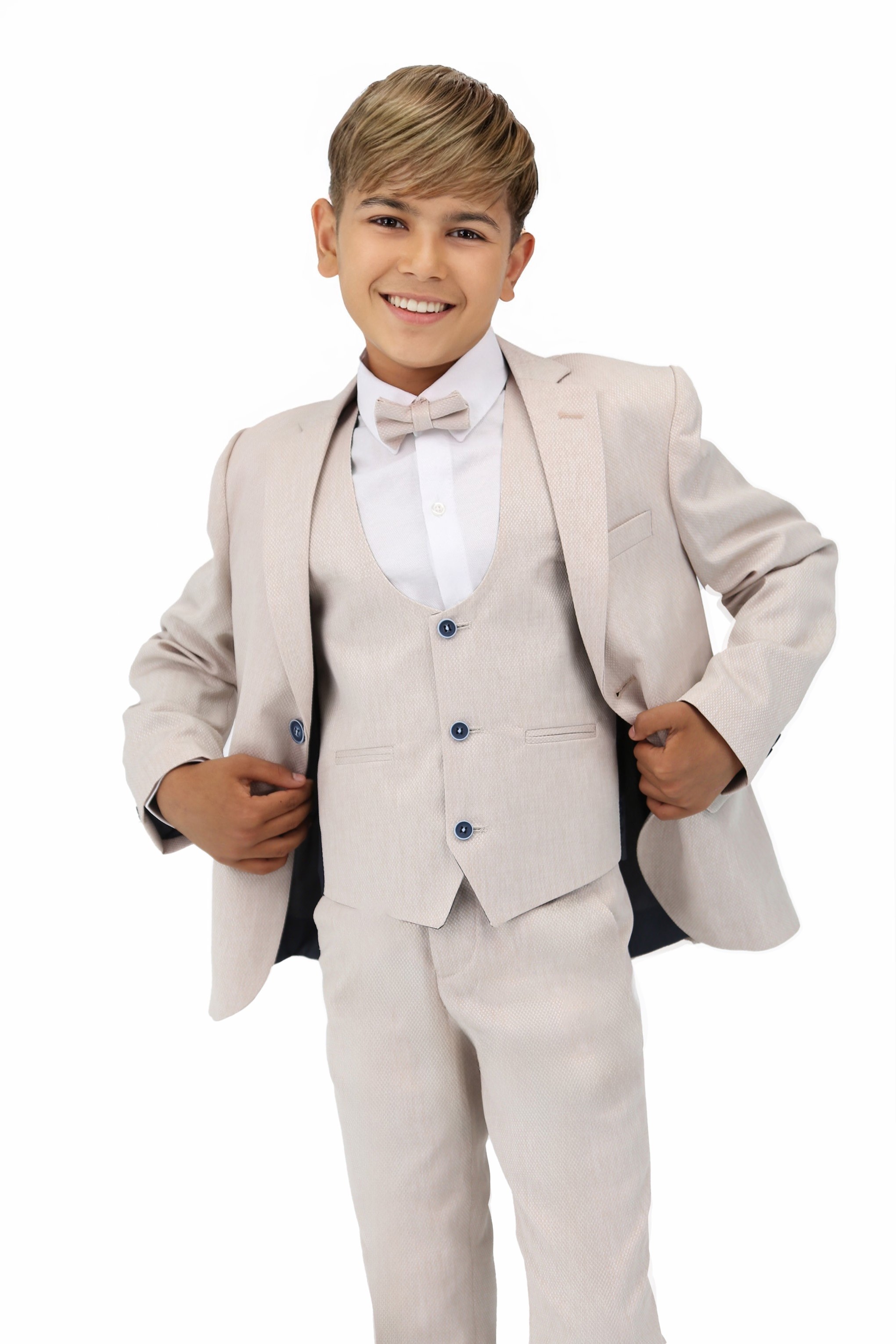 Boys' Slim Fit Self-Patterned 5 PC Suit Set