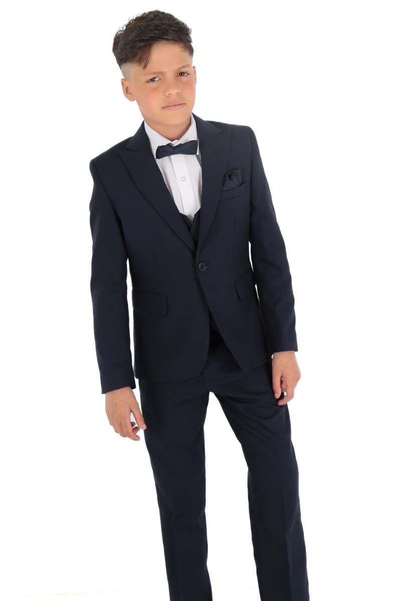 Jungen Hahnentrittmuster Slim Fit 8-teiliges Anzugset - KING - Navy blau