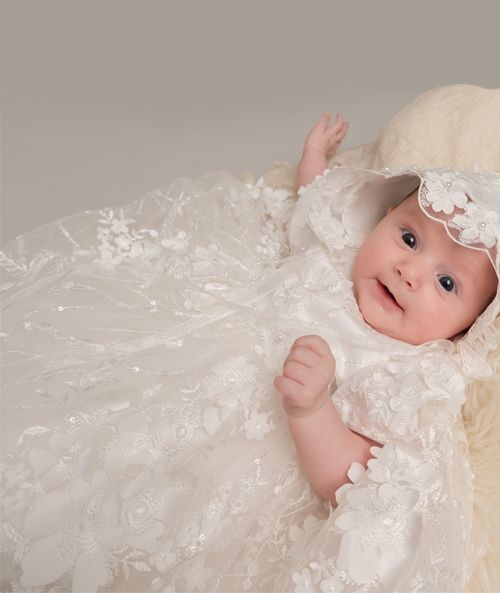 Baby Mädchen Spitzen-Erbstück Taufkleid & Haube - RACHEAL