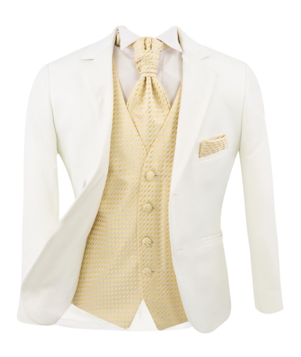 Jungen Weißer Anzug mit Goldenem Weste und Krawatten-Set