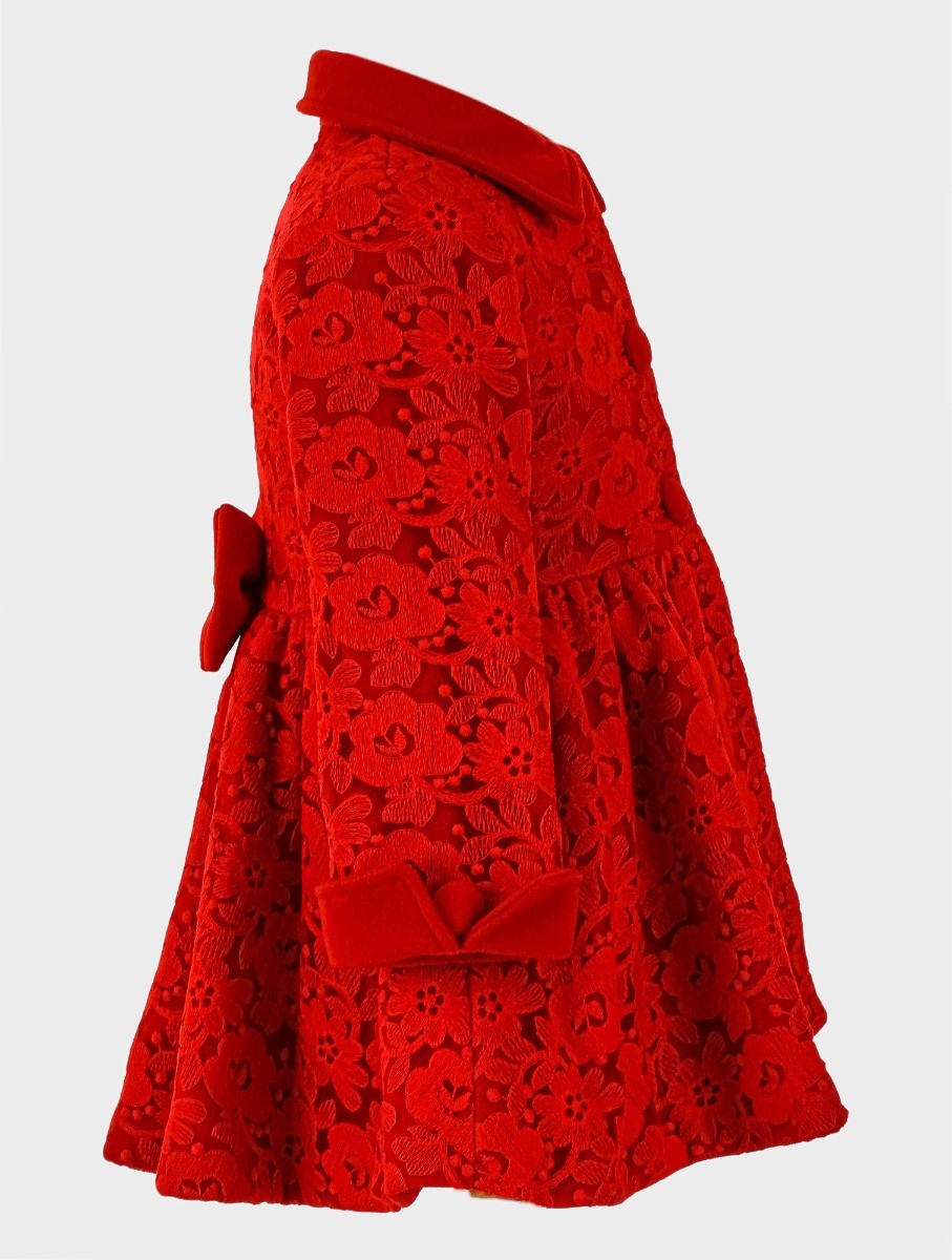 Mädchen Mantel Mit Blumenstickerei Spitze 2-Teiliges Set - Rot
