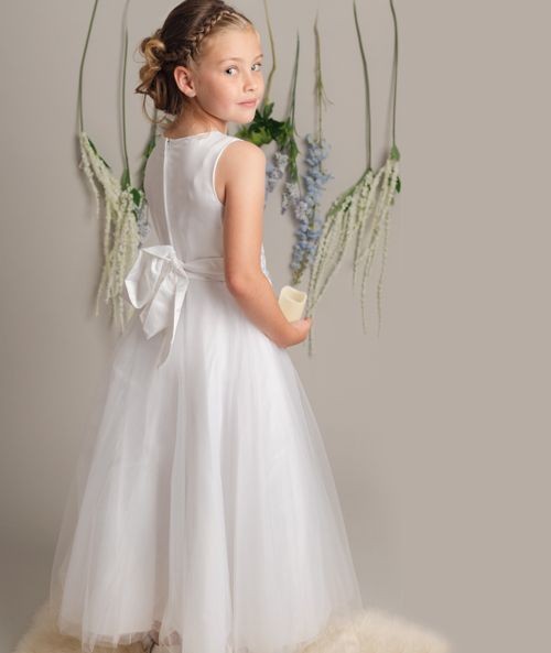 Floral Embroidery Flower Girl Dress with Bow - LUCKY