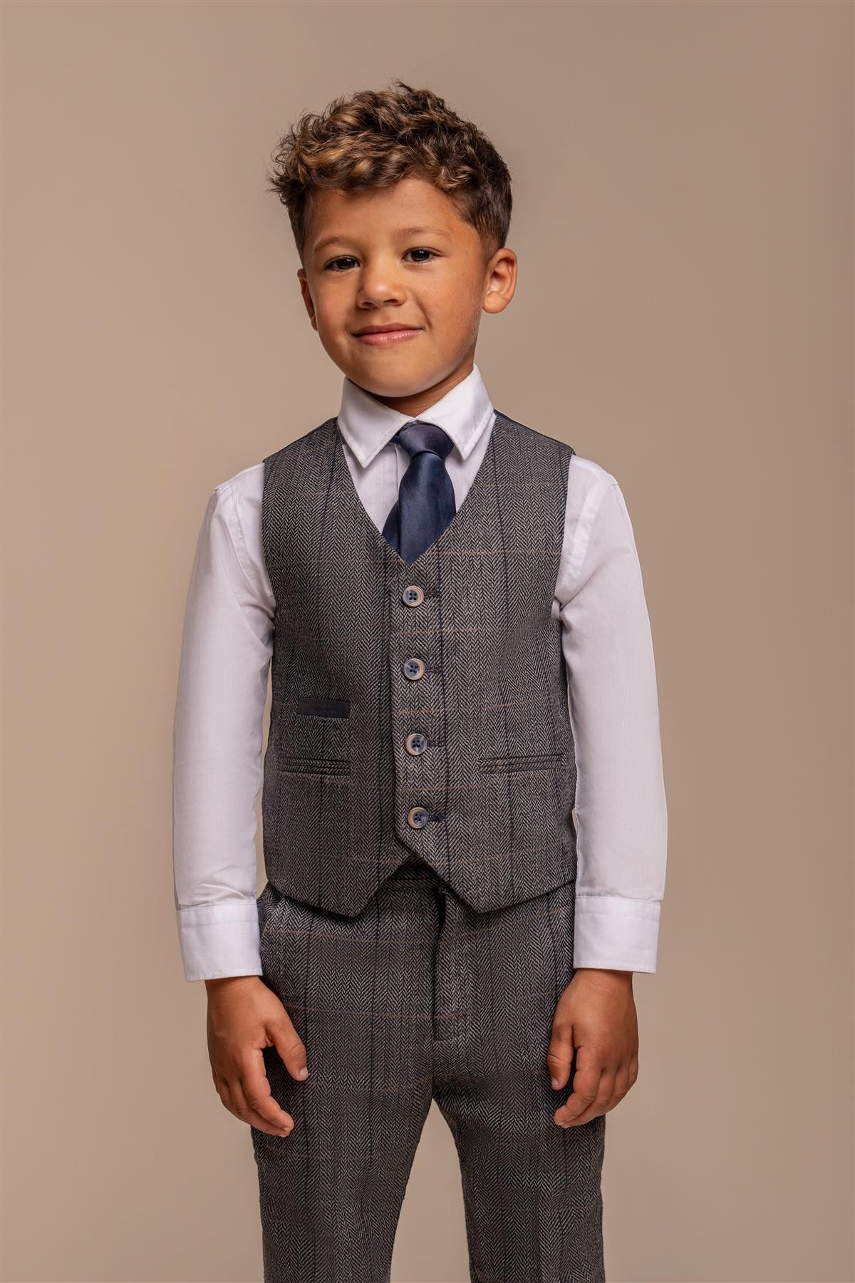 Peaky Blinders Jungen Anzug mit Tweed Karo Muster - Grau