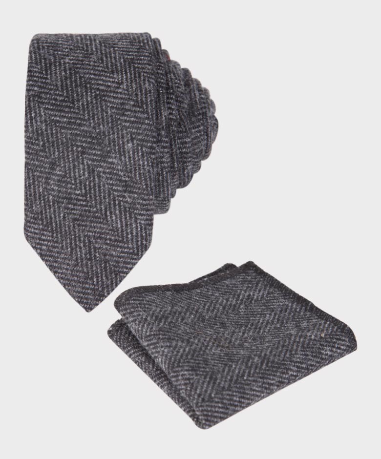 Jungen Fischgräten-Tweed Krawatten- und Taschentuch-Set