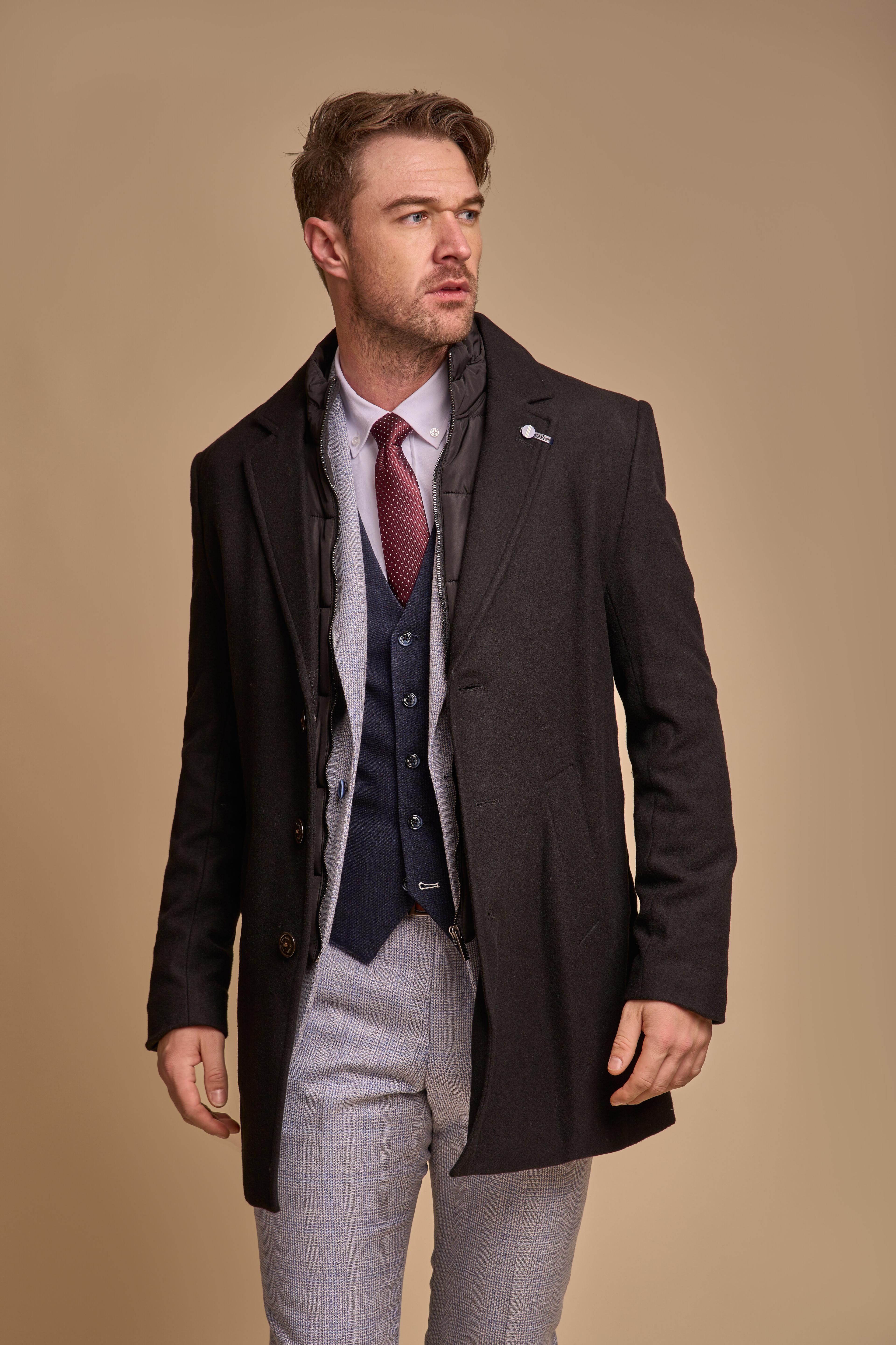 Slim-Fit-Mantel aus Wollmischung für Herren – vielseitige, mittellange Outdoor-Jacke