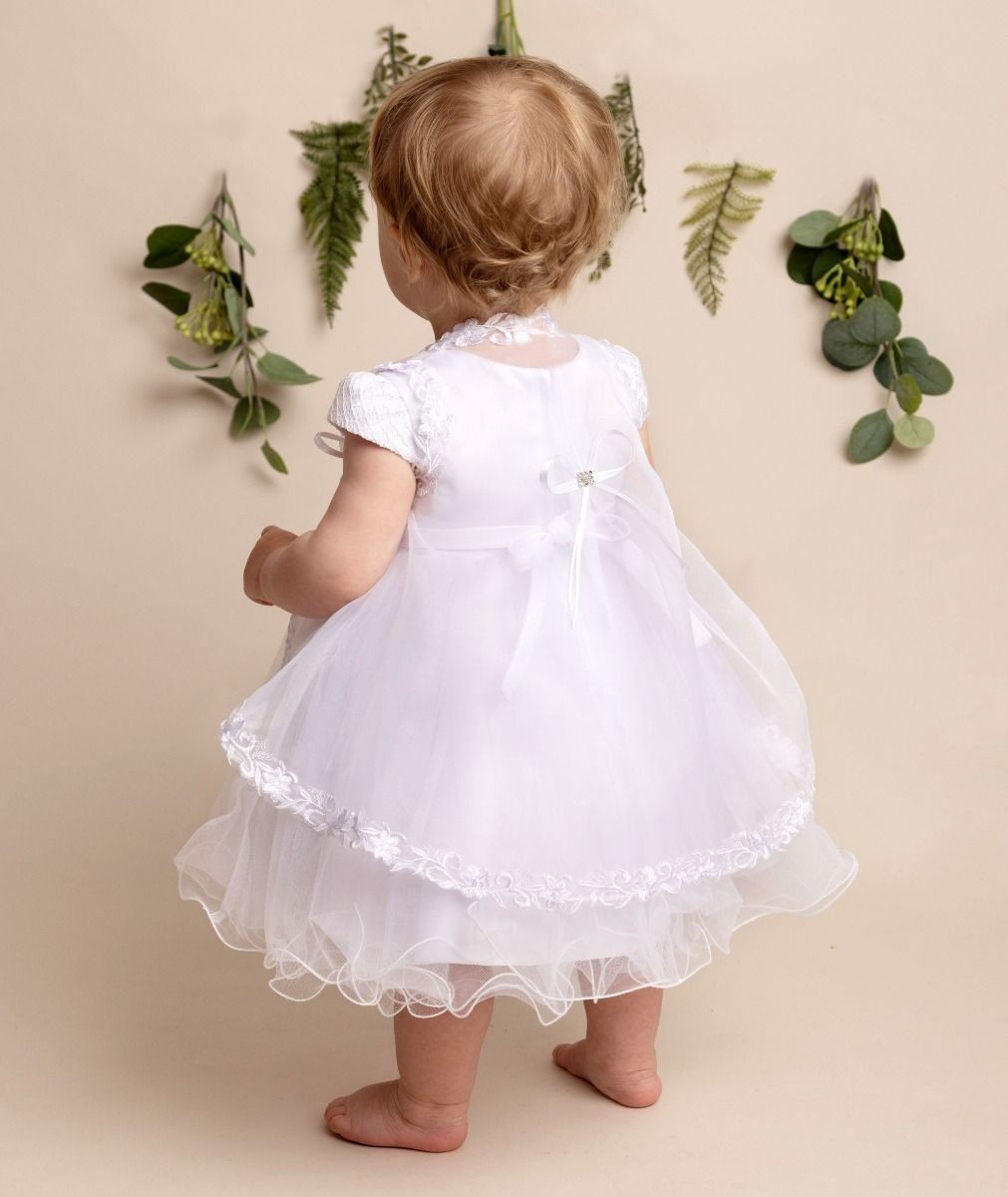 Ensemble Robe de Baptême en Tulle Blanc pour Bébé Fille - FAITH