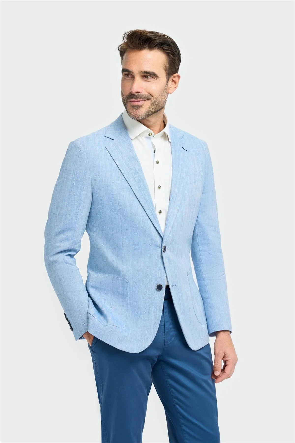 Blazer Homme en Mélange de Lin à Poches Plaquées - Luigi - Bleu ciel