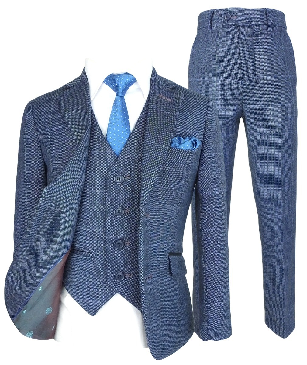 Costume Bleu en Tweed à Carreaux Exclusif pour Garçons