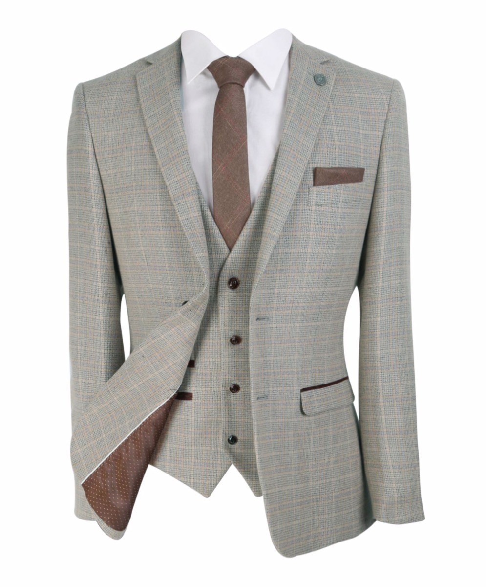 Costume beige ajusté à carreaux en tweed pour hommes - HOLLAND - Beige - brun