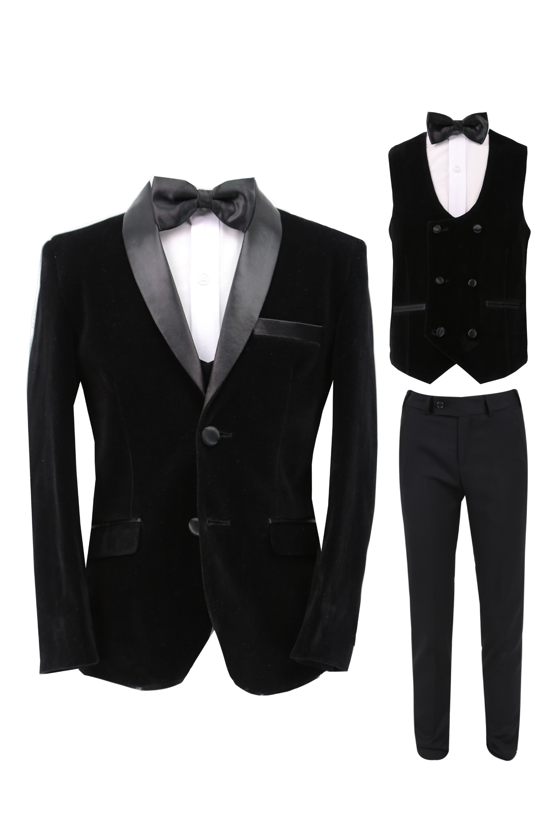 Boys Velvet Tuxedo Suit with Double-breasted Vest