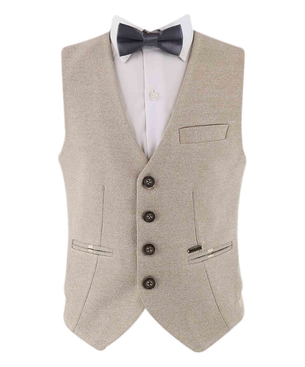 Jungen Baumwolle Slim-Fit Sakko und Westen Set - Frank - Beige