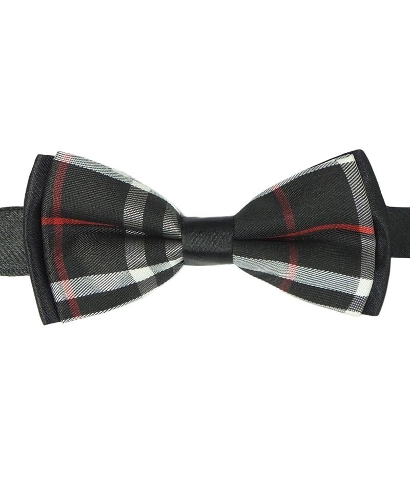Boys Burberry Style Check Bow Tie Set - Black and Red