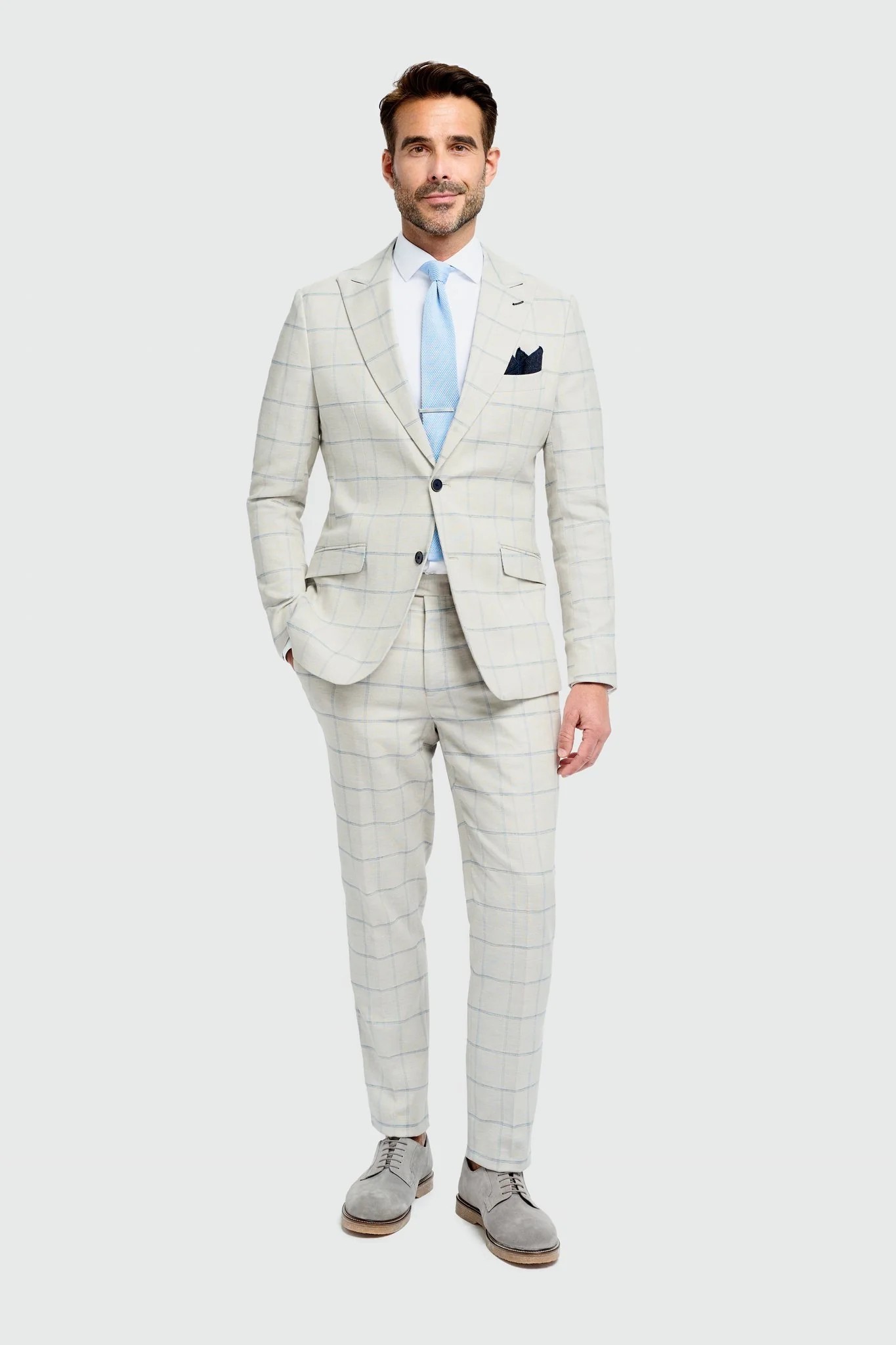 Men’s Light Grey Windowpane Check Suit Jacket - Gabriel