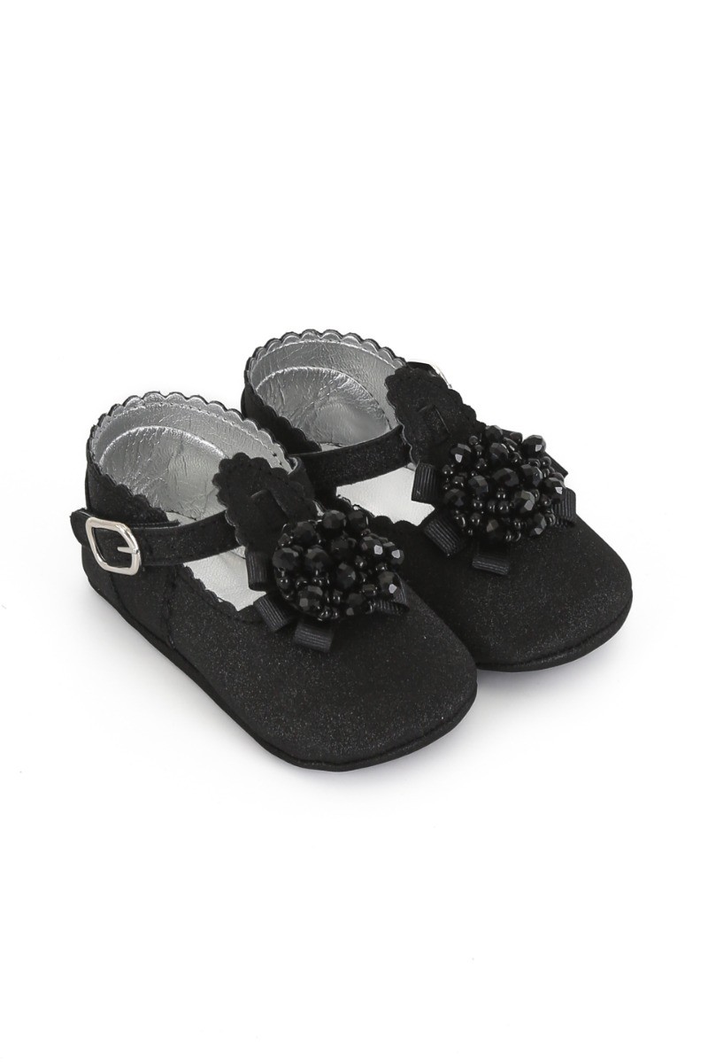 Chaussures Pré-marche pour Bébés Filles avec Ornement de Perles - Noir