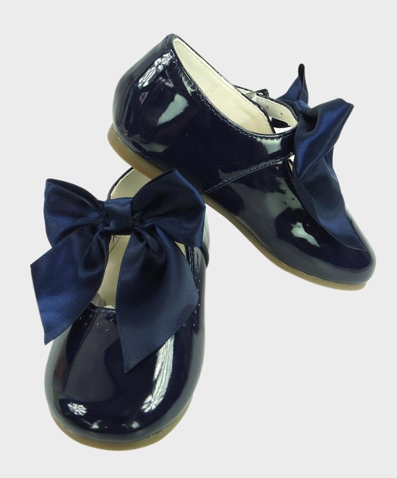 Girls Patent Mary Jane Flat Shoes - Navy Blue