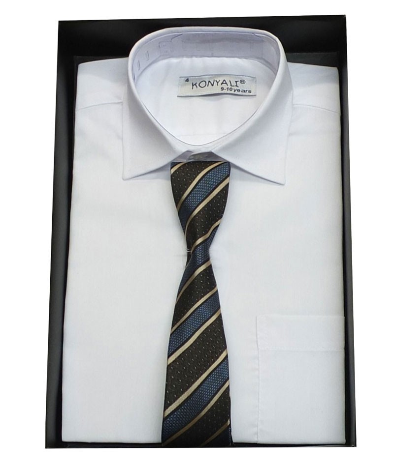 Jungen klassisches Kragen Weißes Hemd & Krawatten-Set
