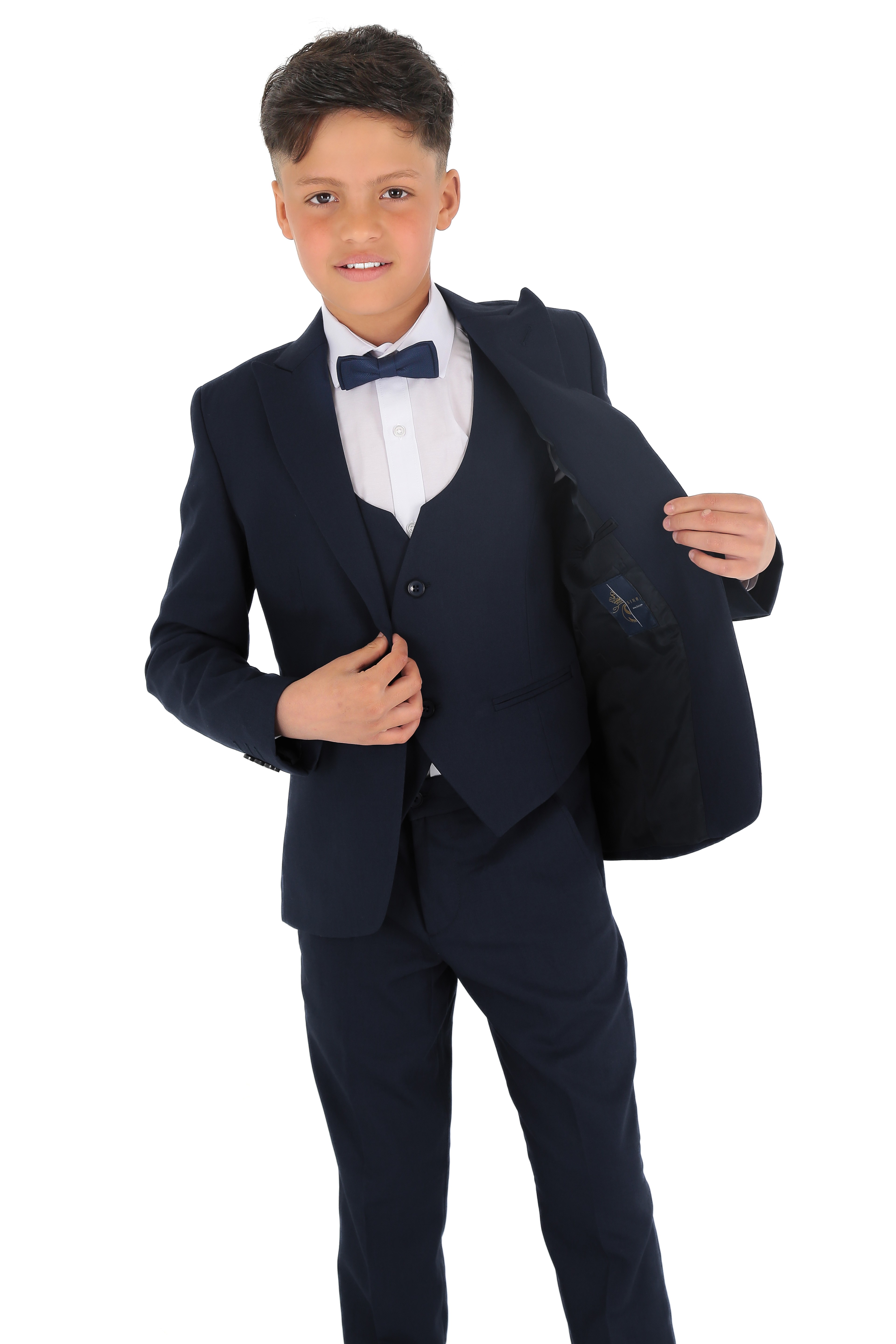 Jungen Hahnentrittmuster Slim Fit 8-teiliges Anzugset - KING - Navy blau