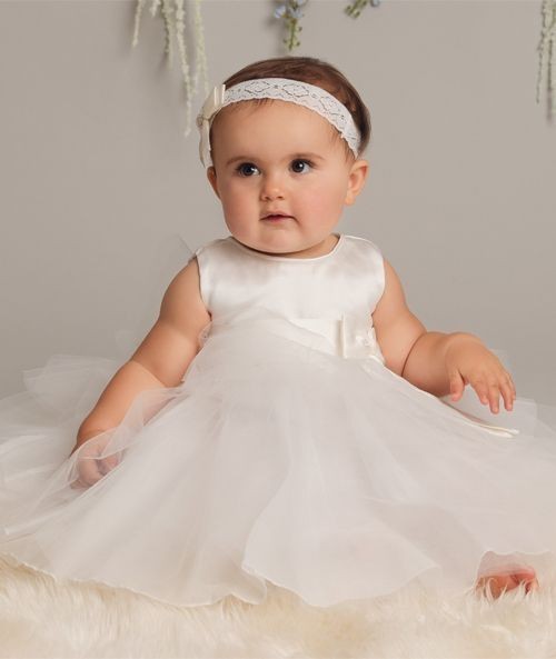 Baby Mädchen Taufkleid mit Satinschleife - K038 - Elfenbein