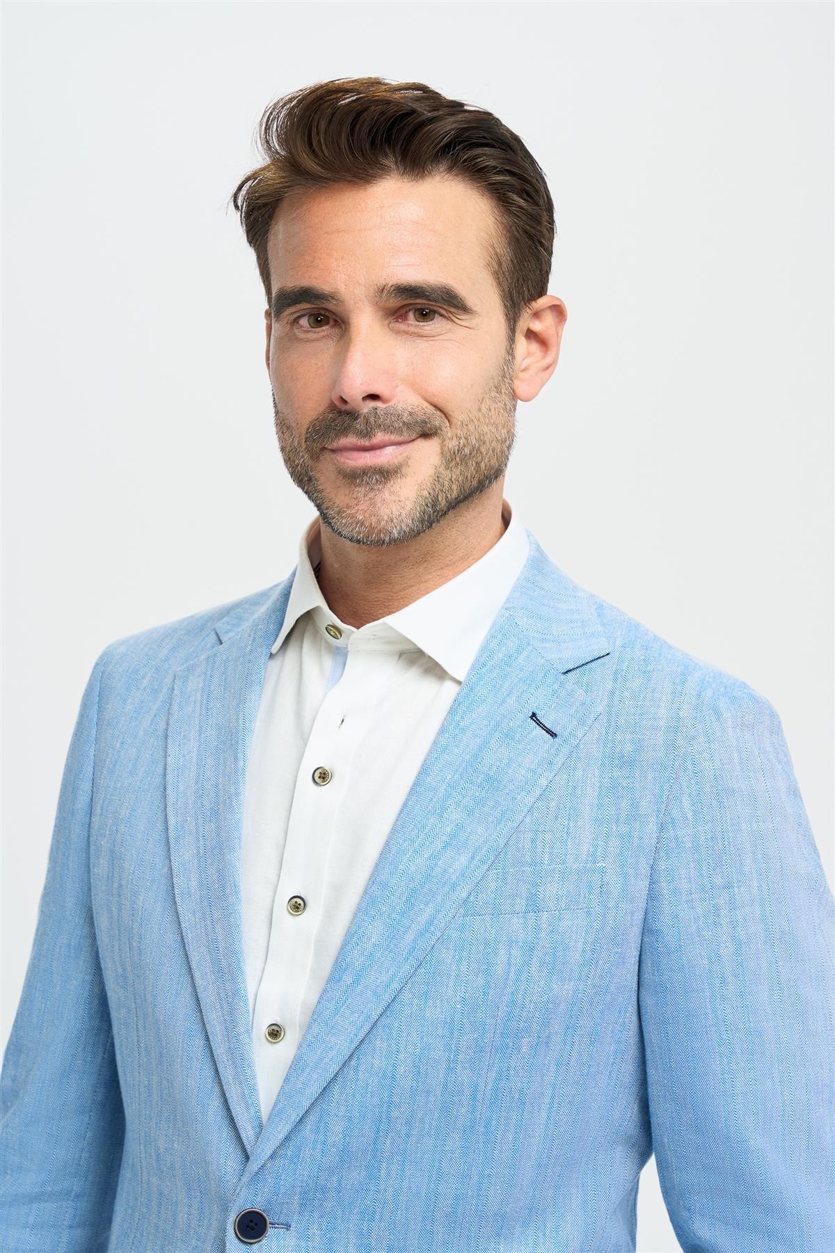 Herren Leinenmischung Blazer mit Aufgesetzten Taschen - Luigi - Himmelblau