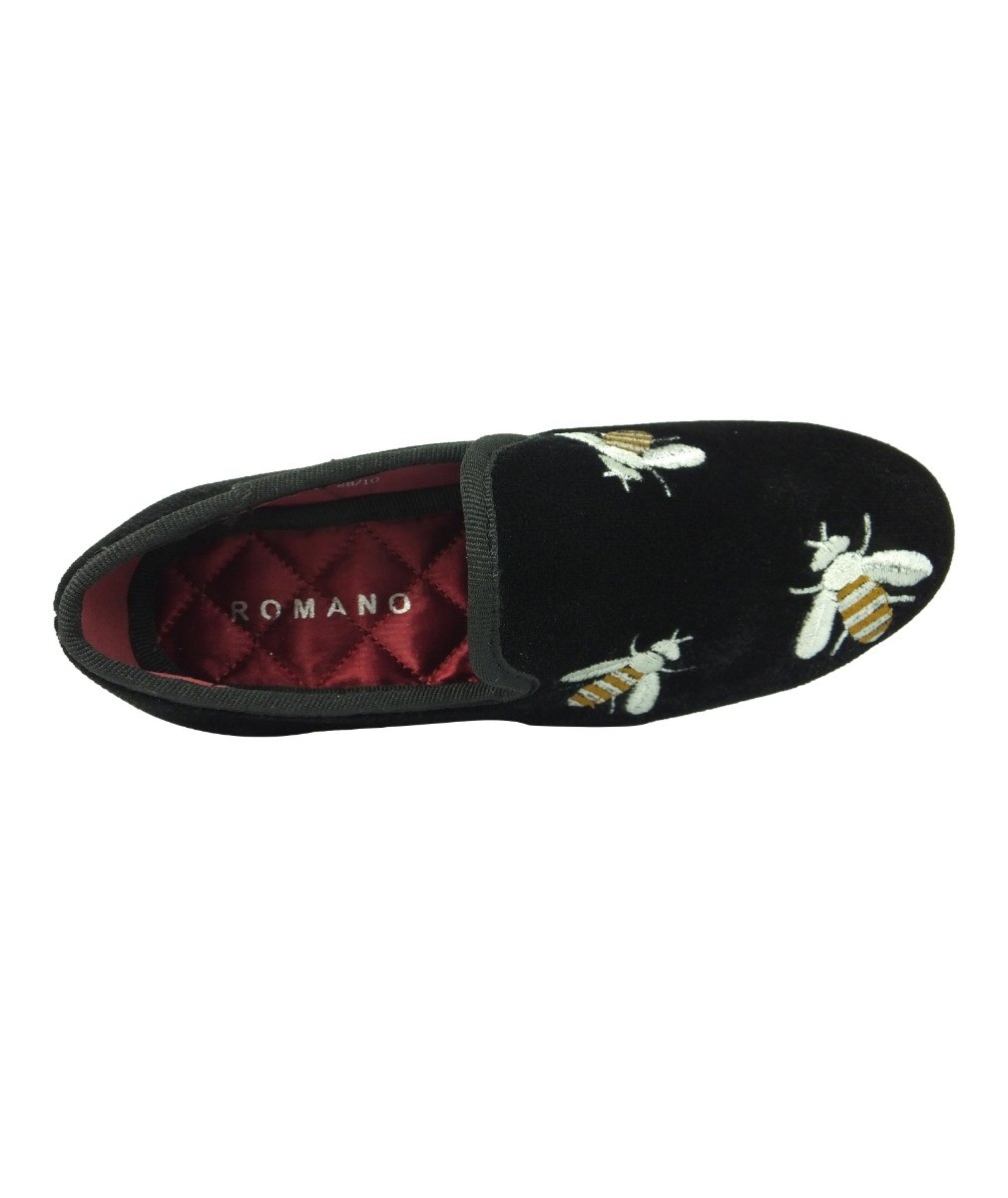 Boys Velvet Bee Embroidered Slip On Loafers