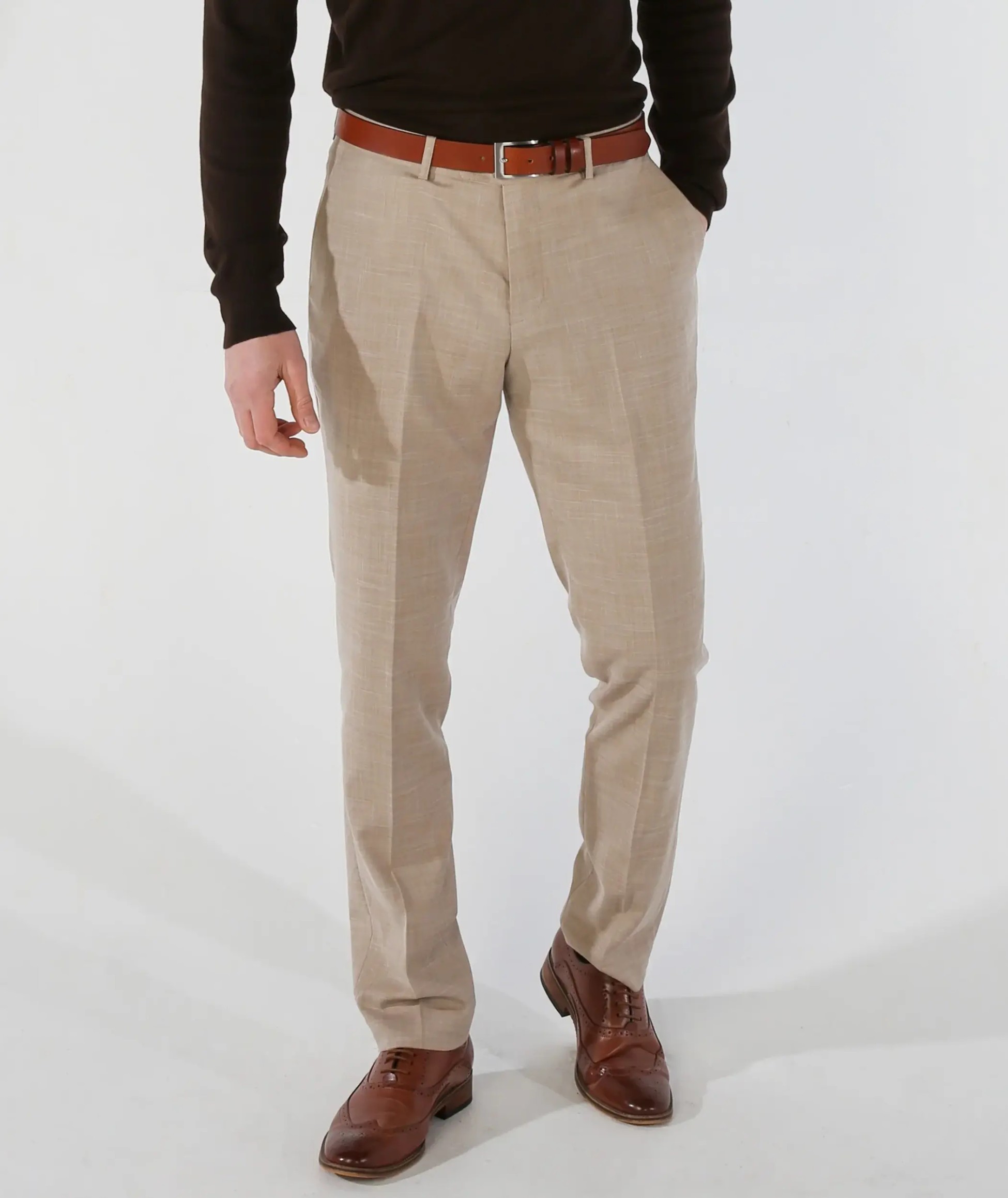 Men's Tailored Fit Plaid Suit Pants - KURT - Beige