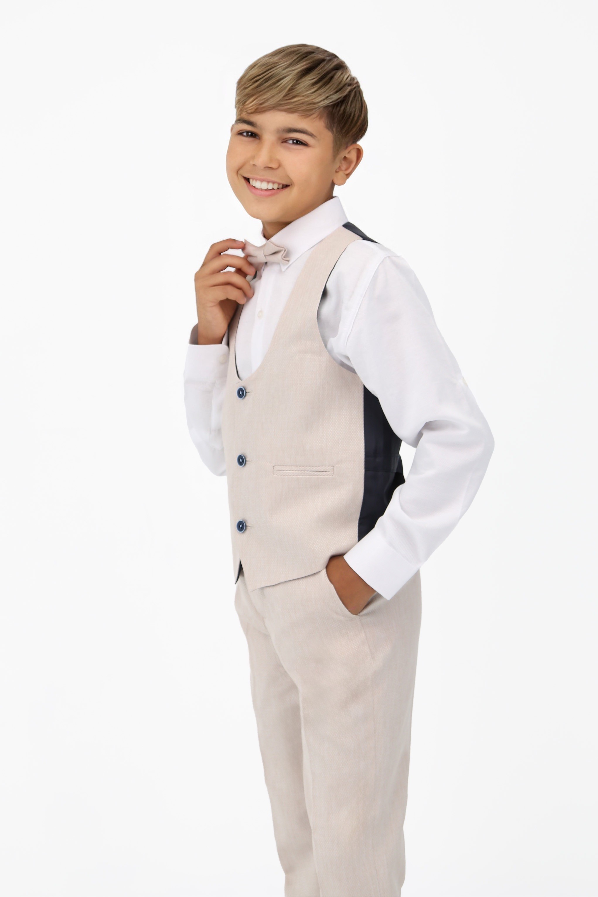 Boys' Slim Fit Self-Patterned 5 PC Suit Set