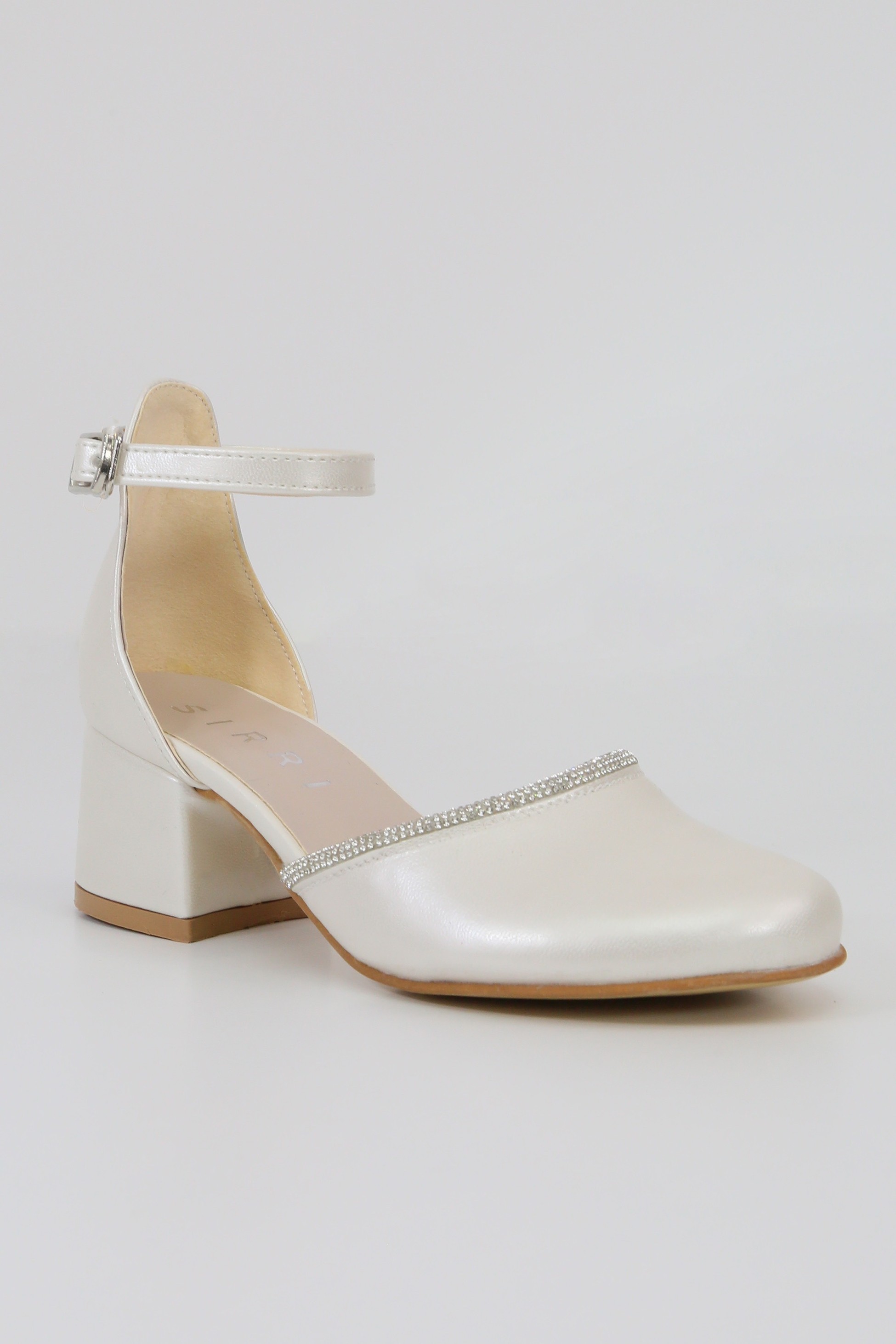 Girls' Ivory Block Heel Shoes With Rhinestone Trim – CHARM