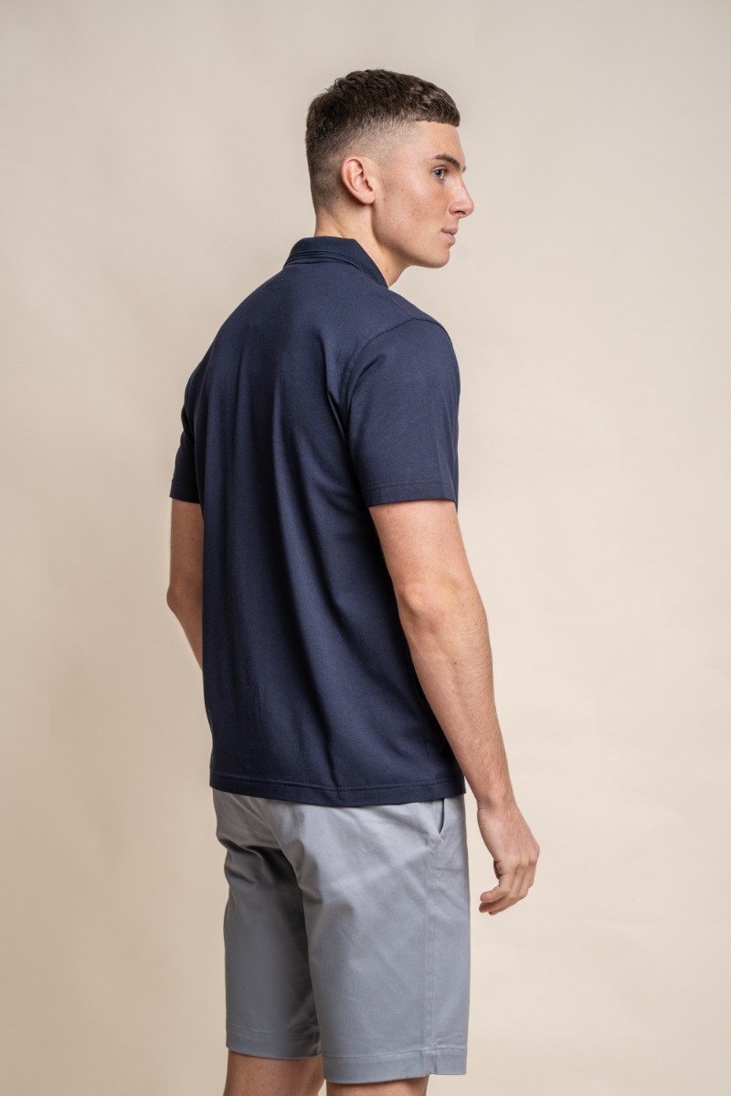 Herren Slim Fit Baumwoll Kurzarm Polo T-Shirt - Kelsey - Navy blau