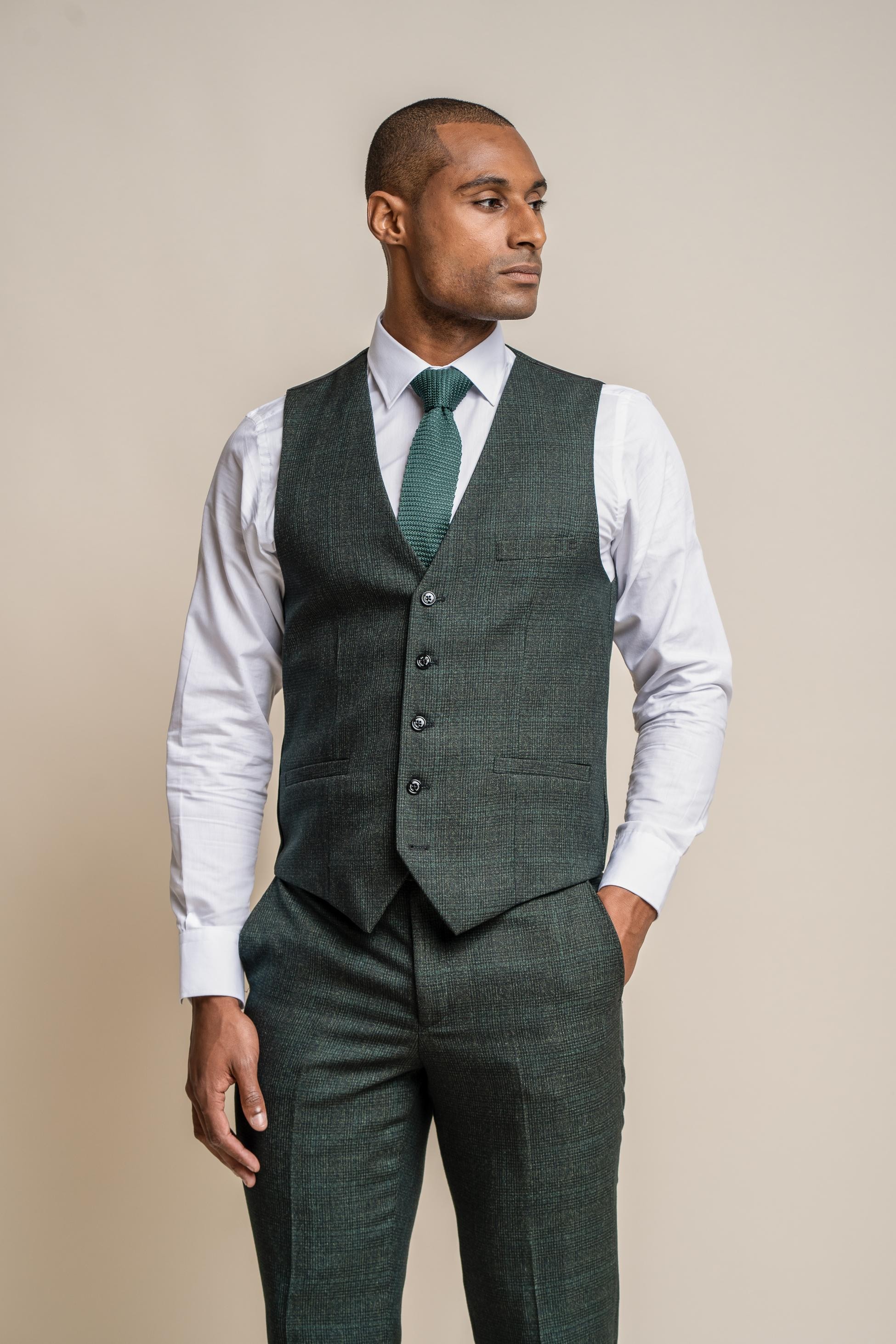 Men's Tweed Houndstooth Check Slim Fit Formal Vest - CARIDI