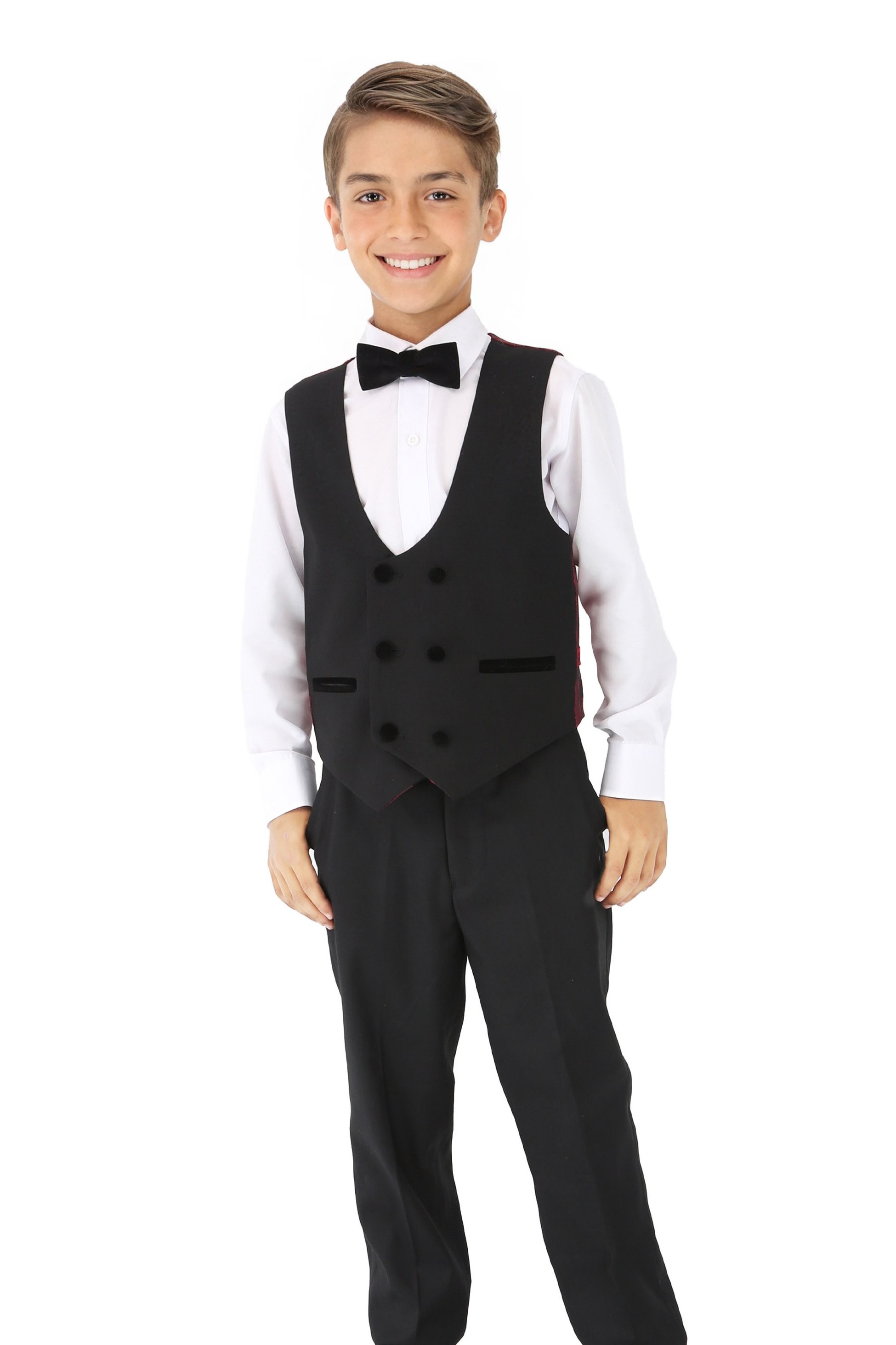 Boys Velvet Trim Black Formal Suit