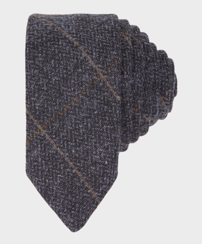 Boys Herringbone Tweed Windowpane Check Slim Tie and Hanky Set