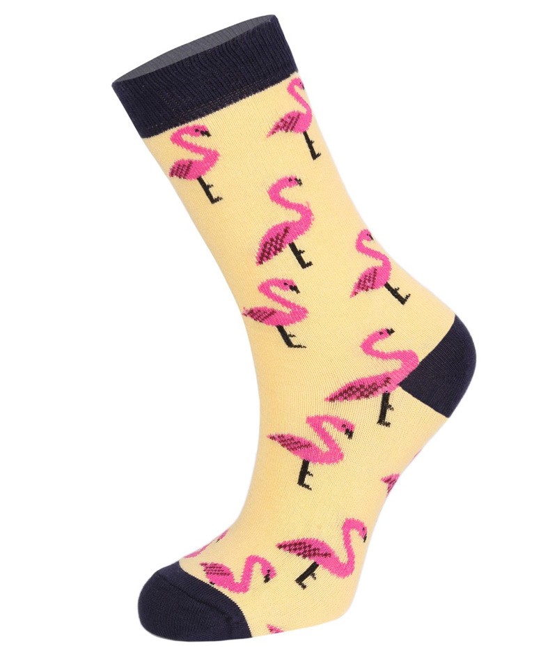 Unisex Kinder Flamingo Socken - Neuheit - Gelb - Pink Navy Blau
