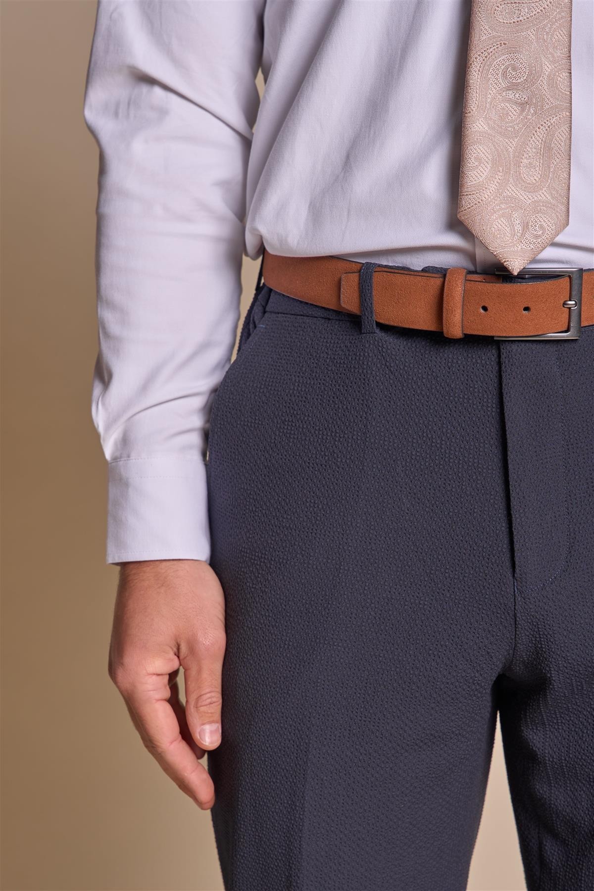 Herren Texturierte Slim Fit Anzughose – SIREN - Navy blau