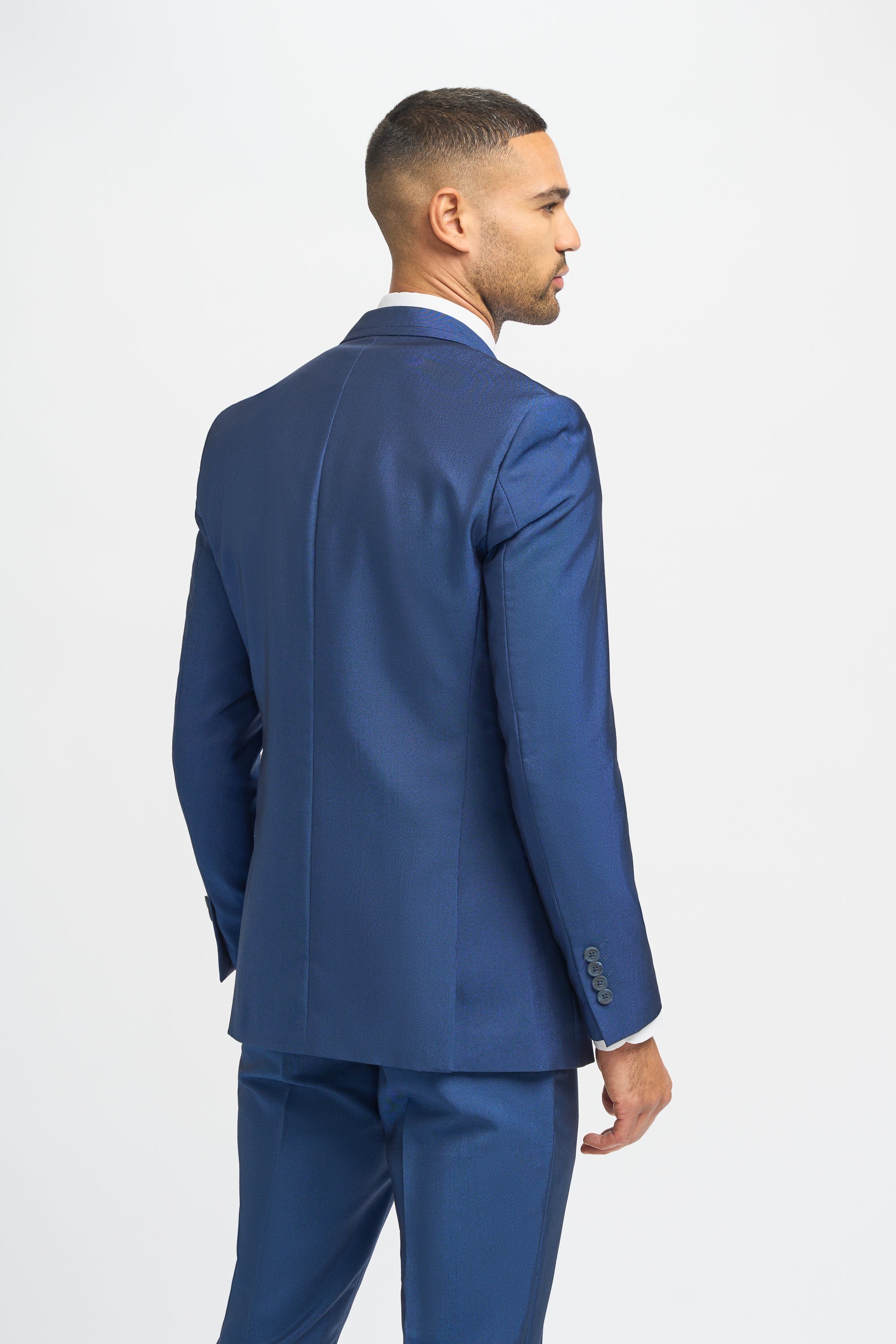 Herrenanzug Royalblau Slim Fit 3-Teilig mit Hellblauem Tweed-Weste