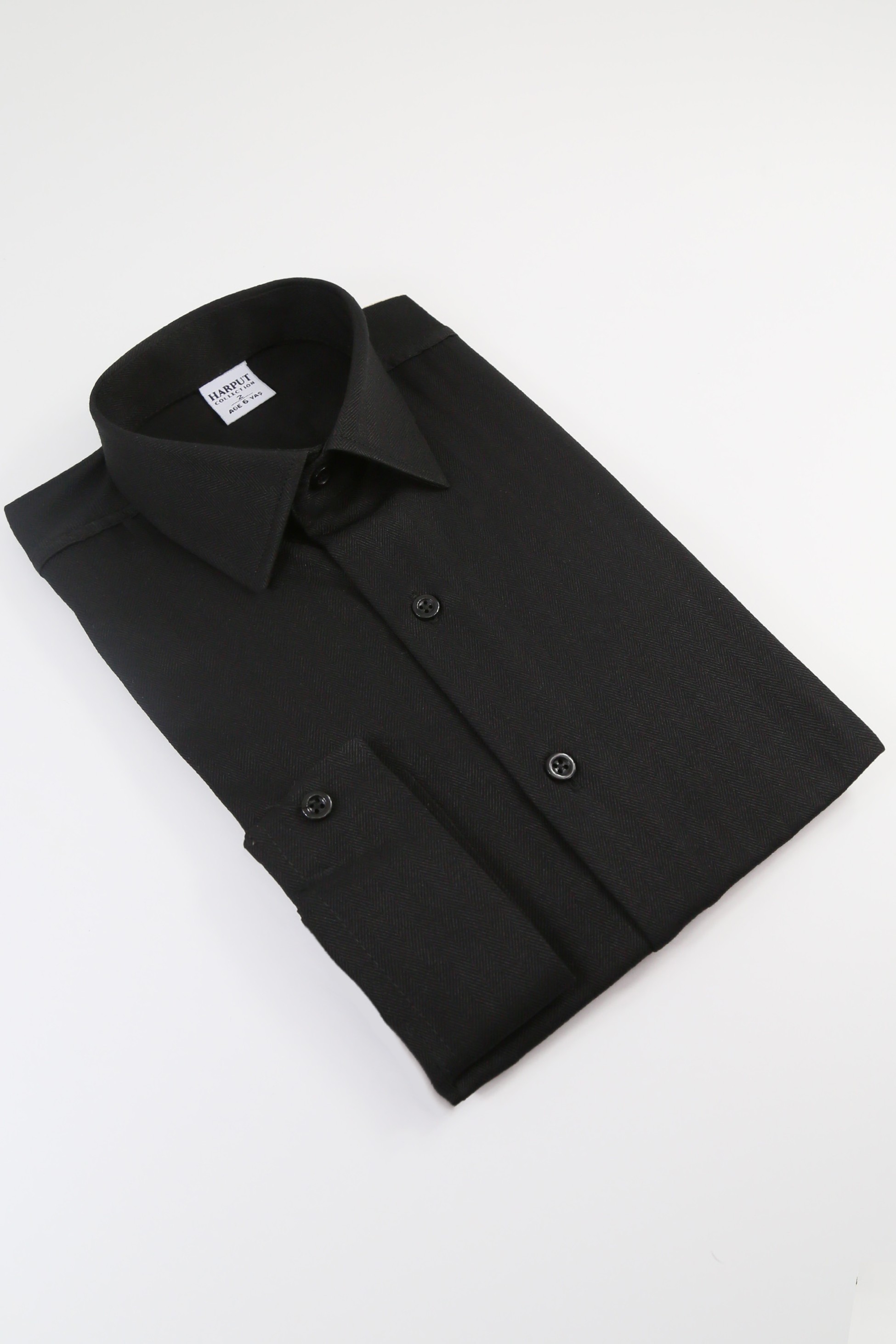 Boys Black Classic Herringbone Dress Shirt - HARPUT