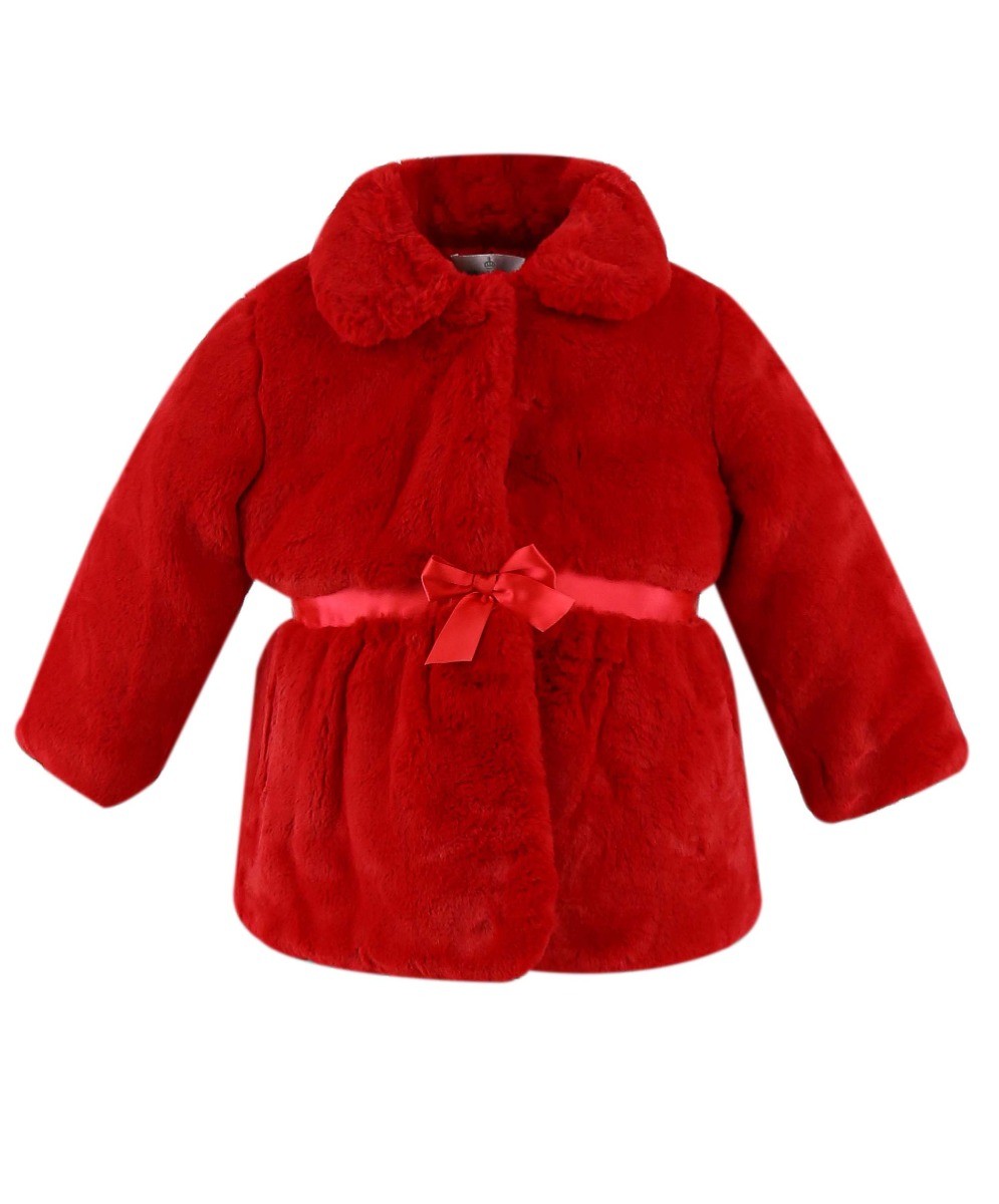 Manteau Mi-long en Fourrure pour Bébés Filles - Rouge