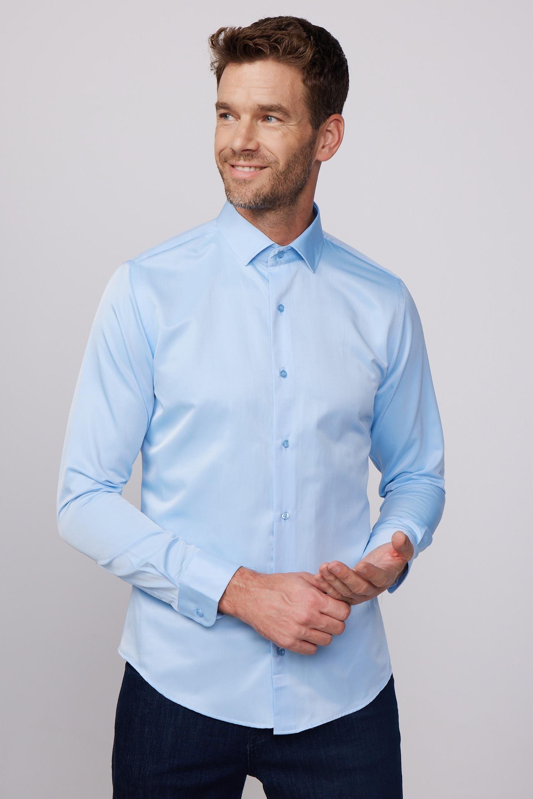 Chemise Slim Fit en Coton Mélangé avec Col Boutonné pour Homme - Dimi Dotti - Bleu clair