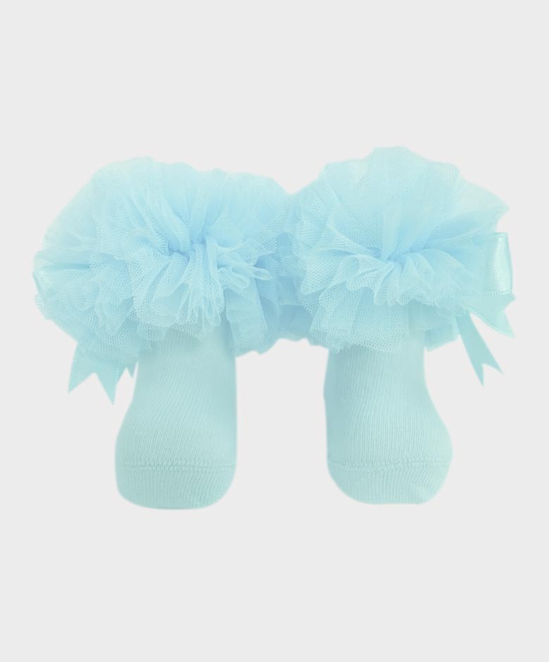 Baby Girls Ruffle Bow Frilly Ankle Socks - Blue
