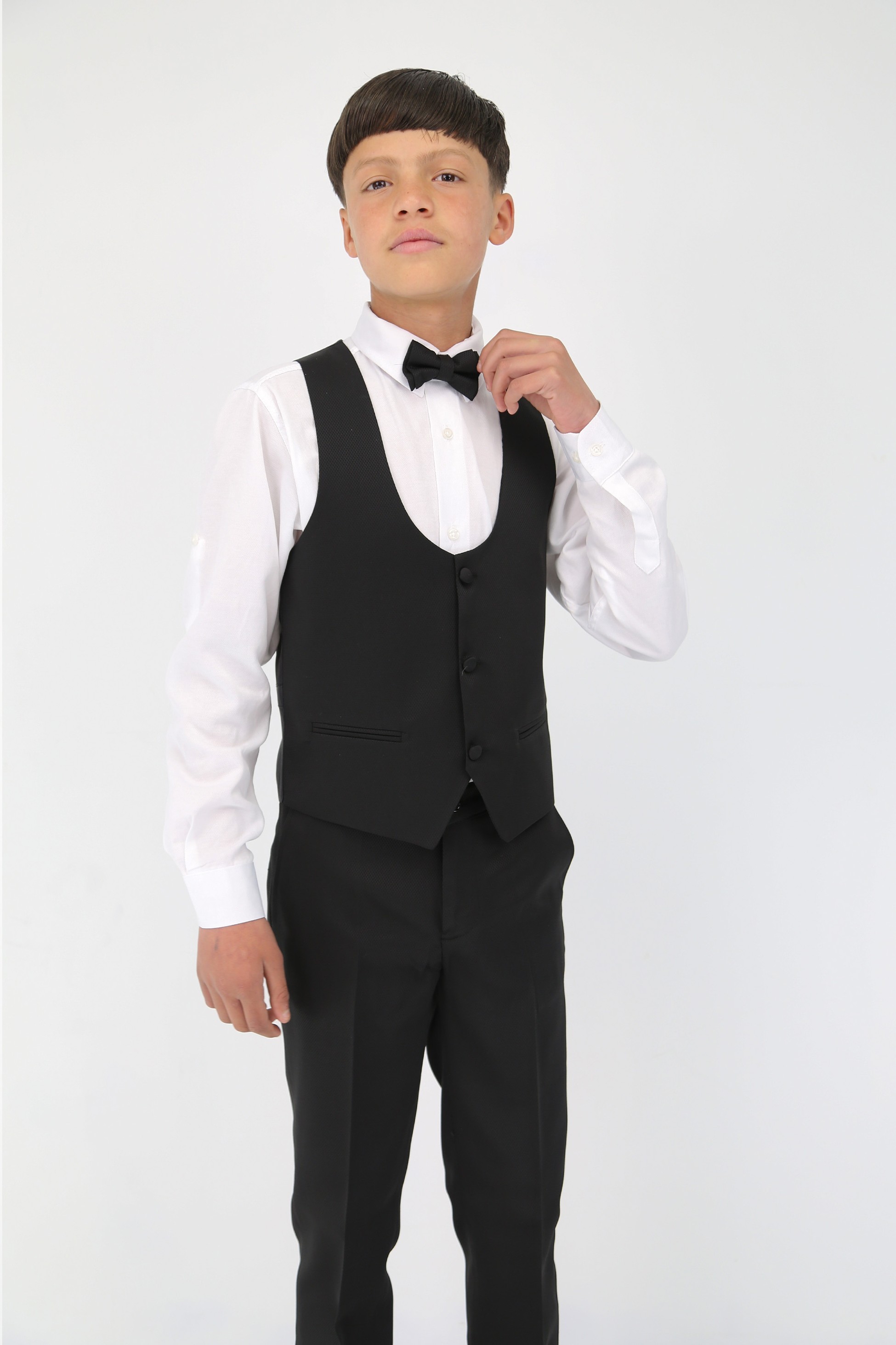 Boys' Satin Shawl Lapel Self-Patterned Tuxedo Suit, 6-Piece Set