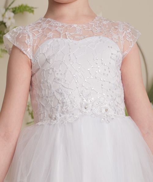 Robe Blanche à Étages en Tulle avec Dos Corset pour Filles - TERRESA