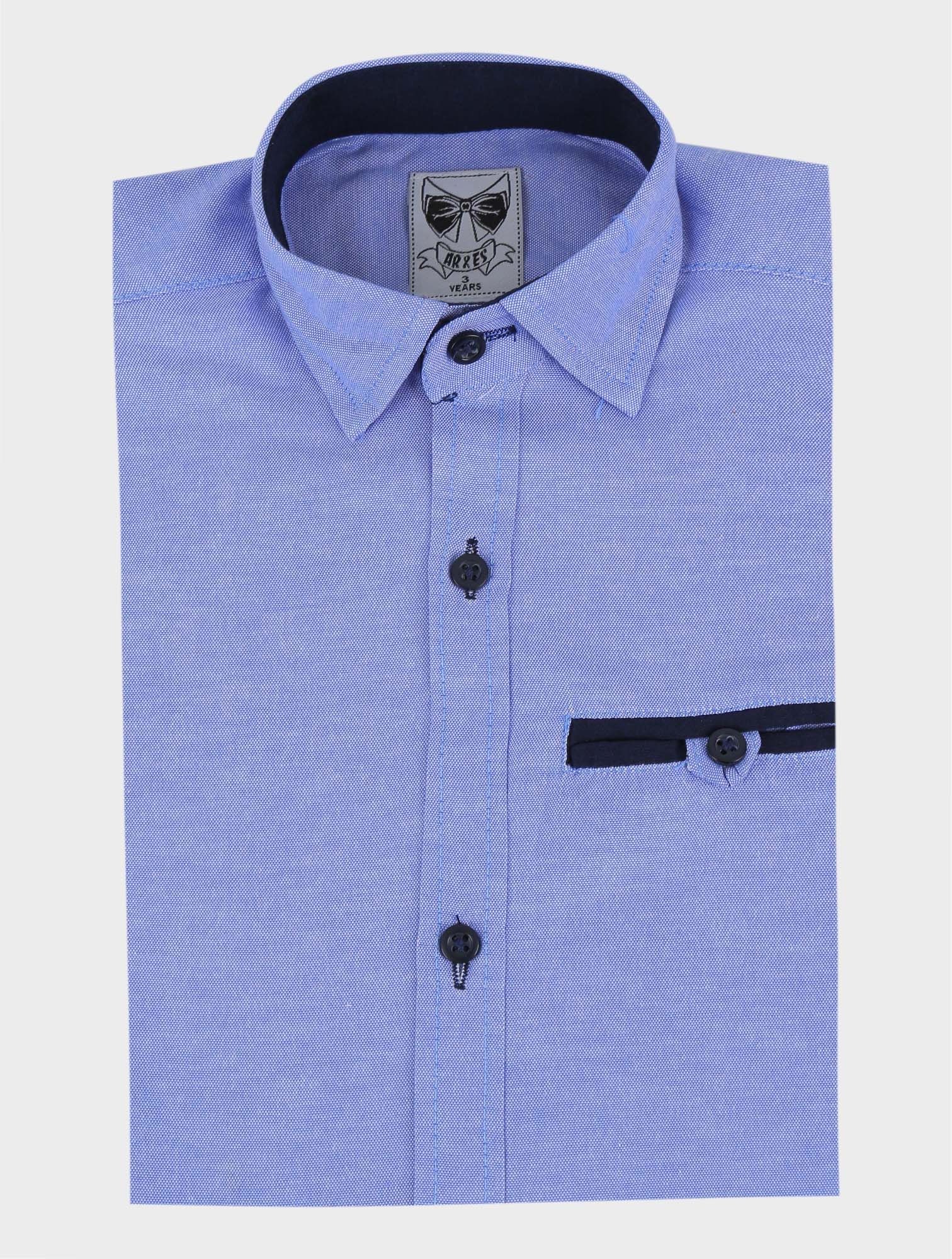 Boys Cotton Slim Fit Long Sleeve Shirt - RYAN Blue